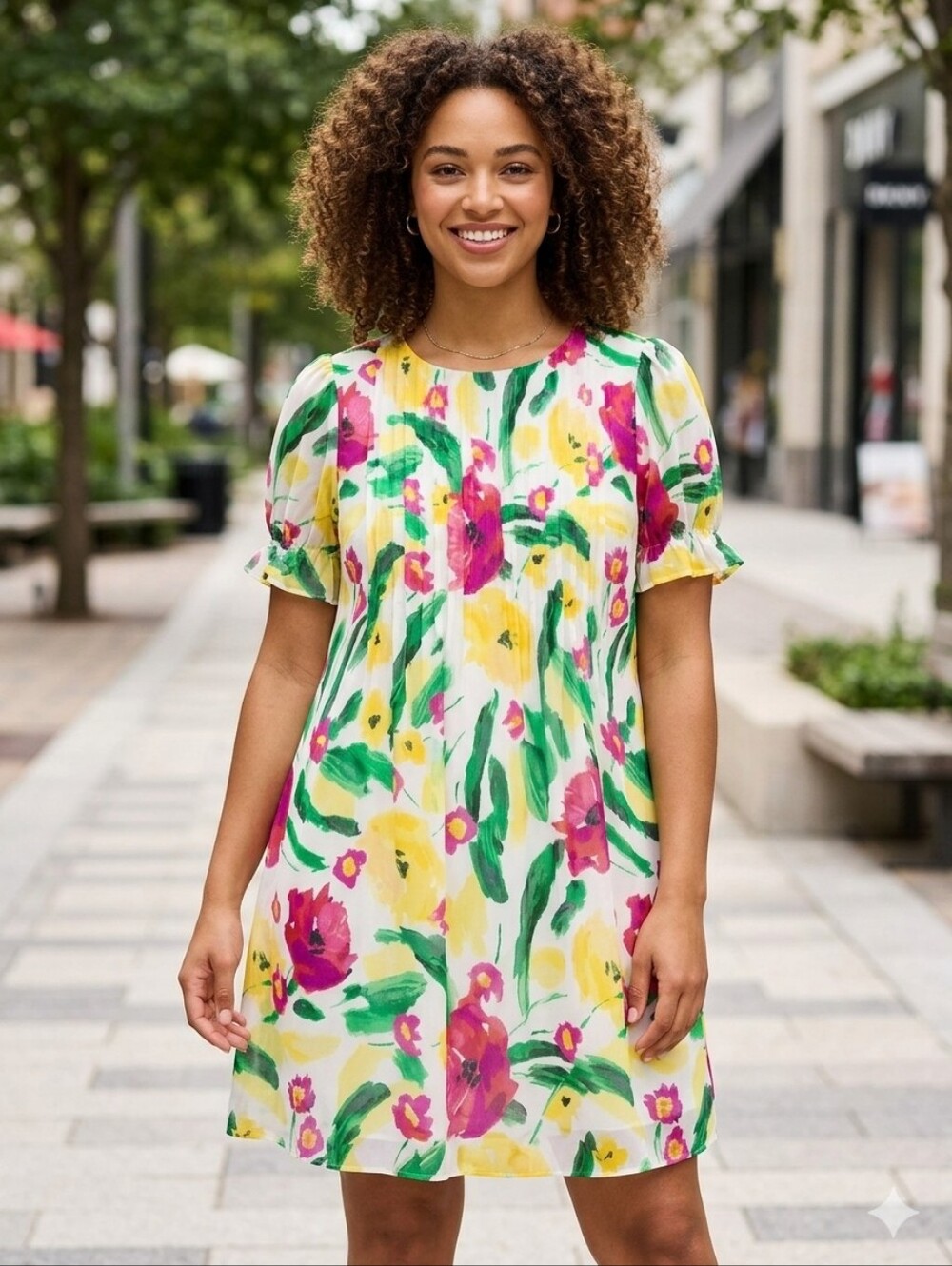 DKNY Floral Chiffon Pleated Mini Dress NWT Size 16 - Picture 1 of 14